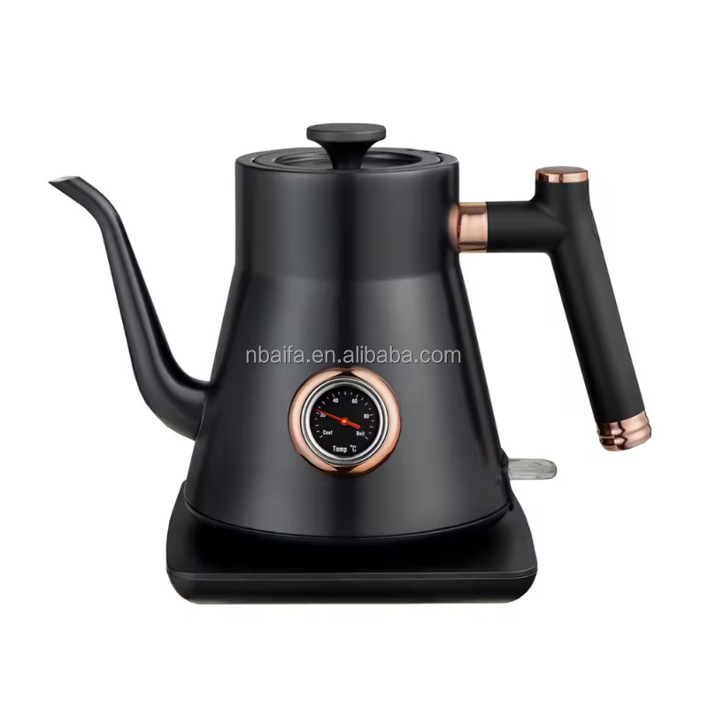 Aifa Stainless Steel Manual Pour Over Hand Drip Coffee Pot Black With Lid Spout Long Mouth Hotel Travel Camping Coffee Kettle