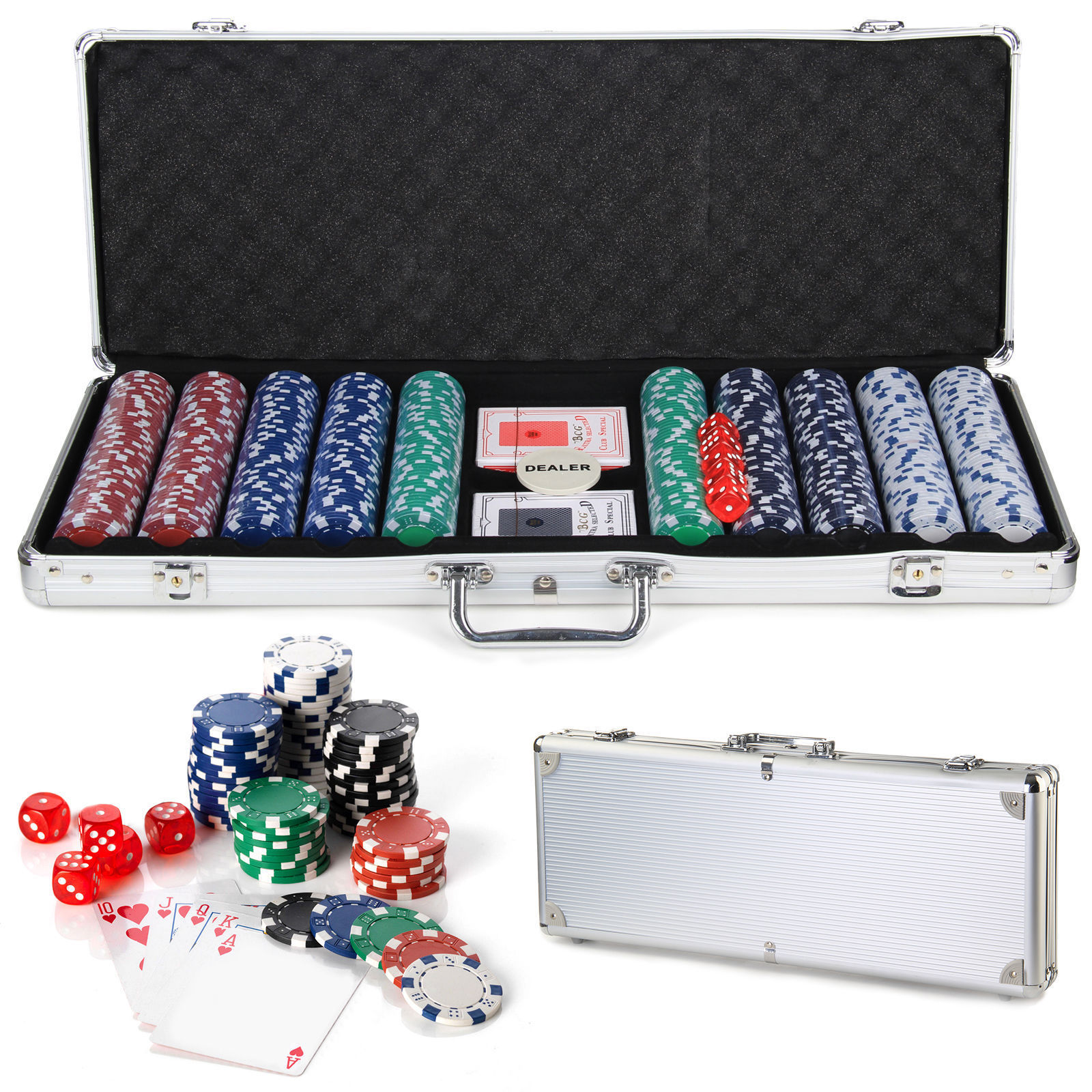 500pcs poker chip set in Silver aluminium case