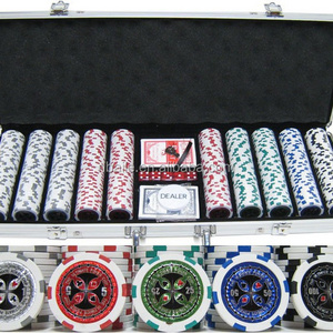 500pcs sticker poker chip set in Silver aluminium case