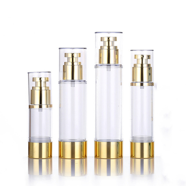 Gold color Airless Pump Bottles Refillable Cosmetic Travel Size Dispenser Vacuum Plastic Travel Bottles Shampoo Bottle Liquid