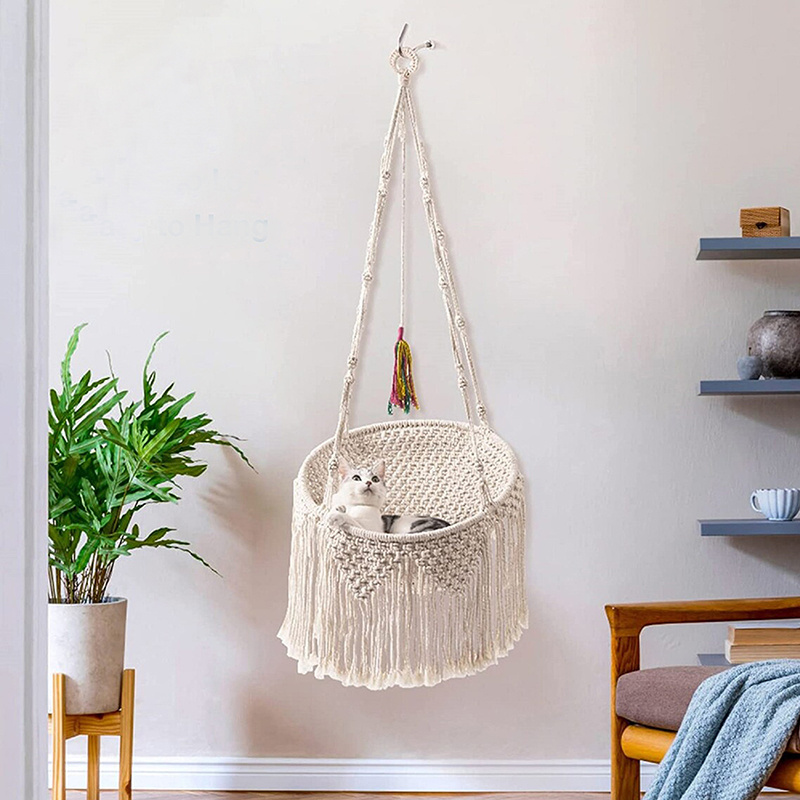 Cat Hammock Cat Wall Furniture Hanging Pet Beds Indoor Hand-woven Boho Cat Swing Bed