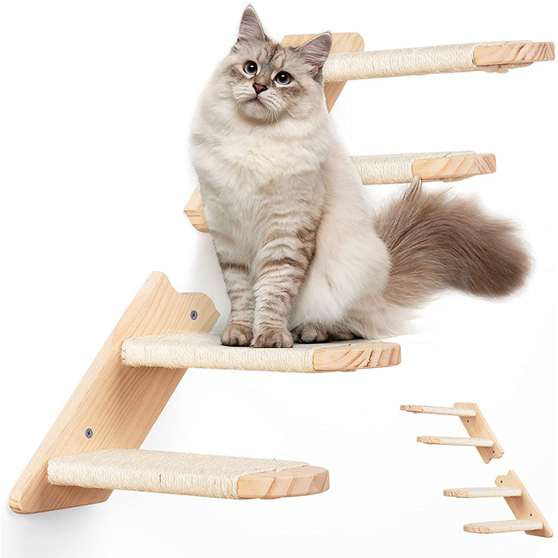 Wooden Multi-layer Cat Climbing Rack Trees Hammock Bed Wall Mounted Furniture Cats Scratcher Cat Wall Shelves and Perches