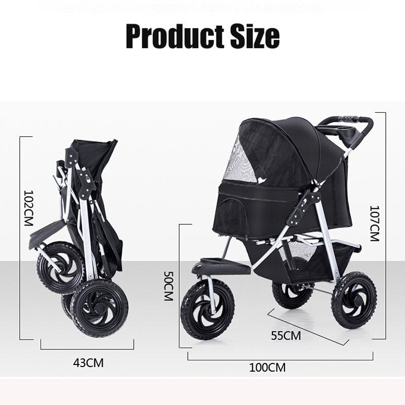 Portable 3 Wheels Pet Trolley Multipurpose Pet Strollers Outdoor Travel Carrier Cat Dog Pet Cart Strollers with Cup Holder