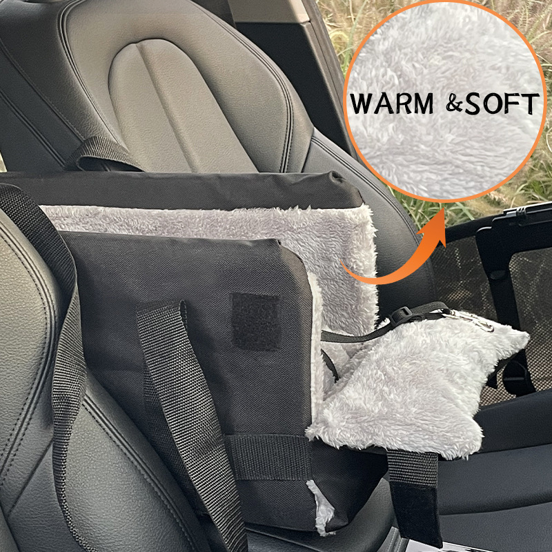 Winter Warm Soft More Stable Center Console Dog Car Seat Puppy Booster Seat with Seatbelt Comfortable Pet Car Carrier Beds