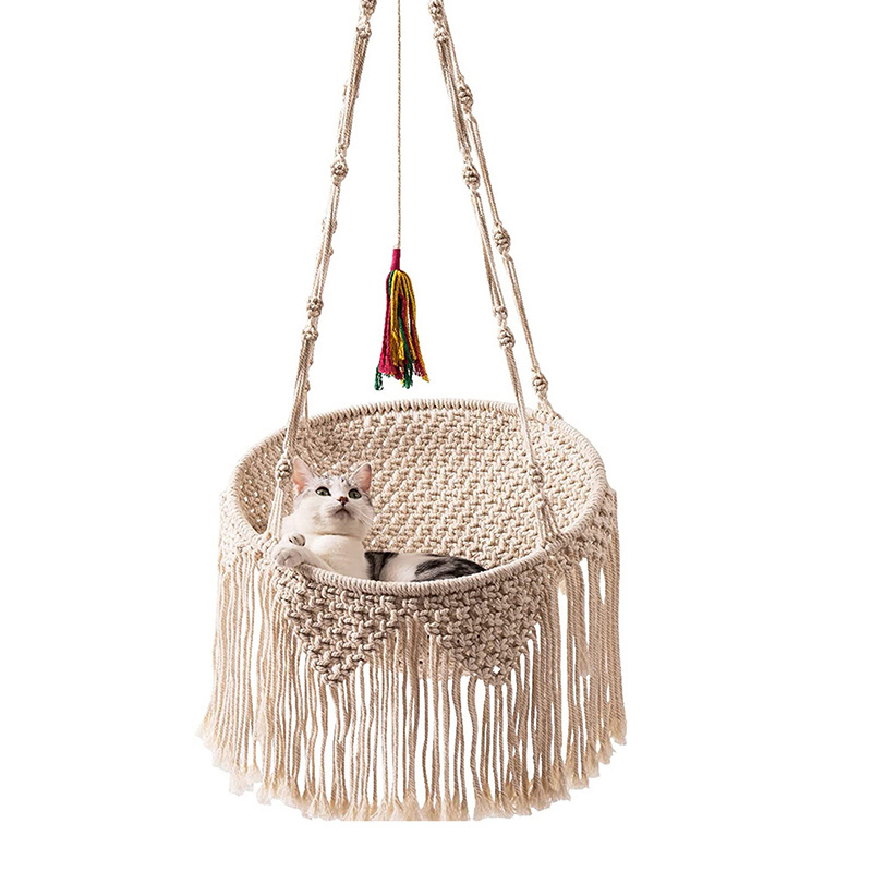 Cat Hammock Cat Wall Furniture Hanging Pet Beds Indoor Hand-woven Boho Cat Swing Bed