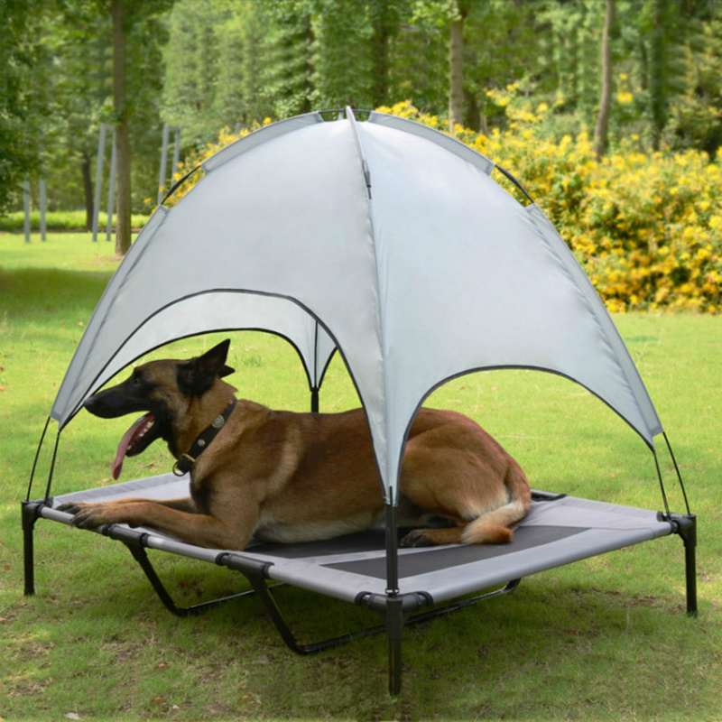 Outdoor Camping Elevated Dog Cot Portable Cooling Raised Pet Beds with Removable Canopy Shade Tent for Beach