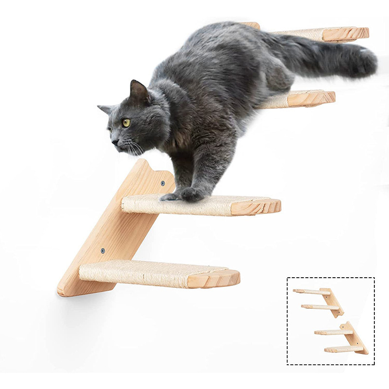 Wooden Multi-layer Cat Climbing Rack Trees Hammock Bed Wall Mounted Furniture Cats Scratcher Cat Wall Shelves and Perches