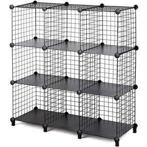 Living Room Bedroom Foldable DIY Metal Wire Grids Modular Cube Storage Closet Portable Wardrobe Cabinet