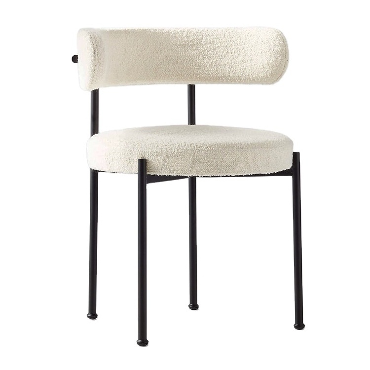 Nordic Kitchen Patio Balcony Hotel Cafe Restaurant Sheep White Wool Blend Boucle Fabric Coffee Dining Chair