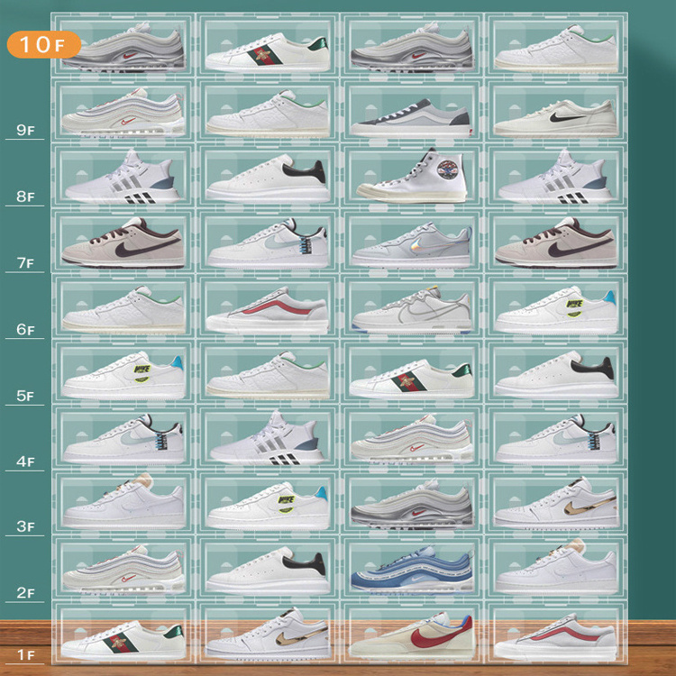 Living Room Foldable Stackable Transparent Plastic Clear Sneaker Front Drop Shoe Rack Storage Organizer Show Box Cabinet