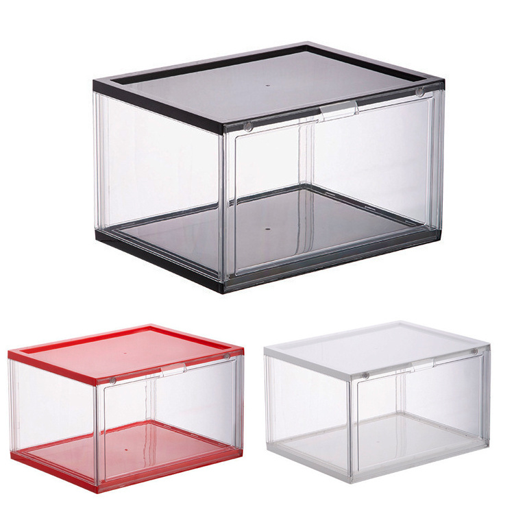 Living Room Foldable Stackable Magnetic Acrylic Transparent Plastic Sneaker Shoe Storage Organizer Box Rack