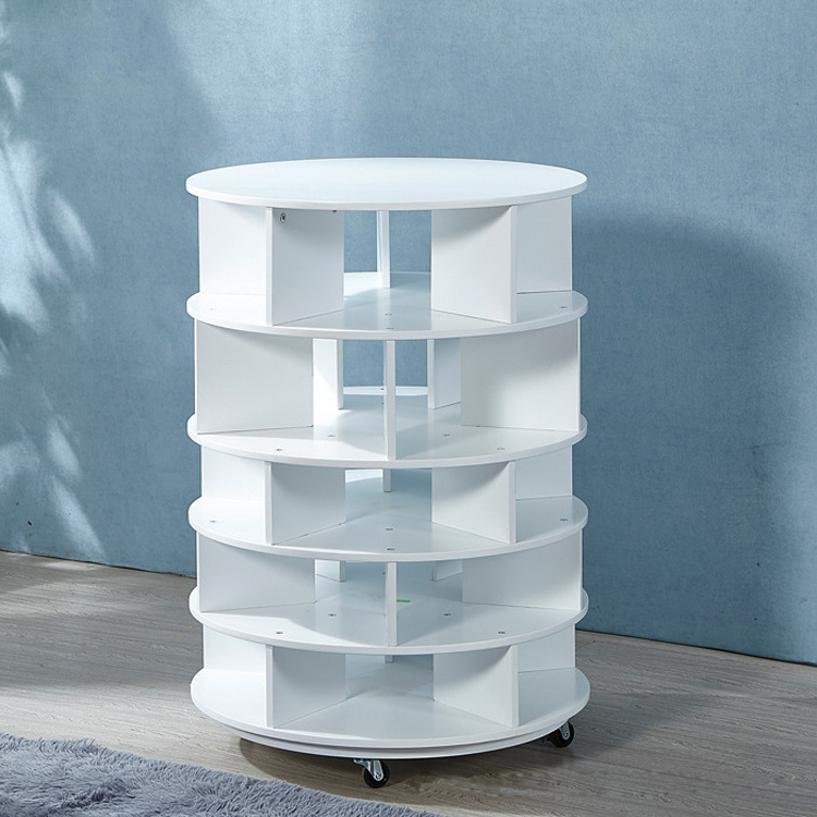 Home Furniture Space Saving White Wooden 360 Rotating Round Shoe Organizer Storage Cabinet Rack with Wheels