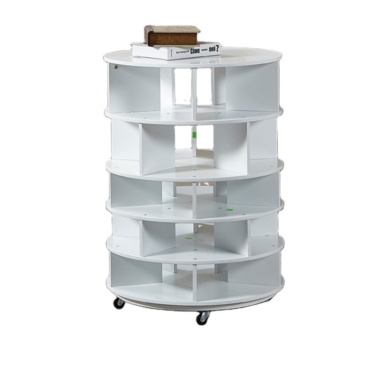 Home Furniture Space Saving White Wooden 360 Rotating Round Shoe Organizer Storage Cabinet Rack with Wheels