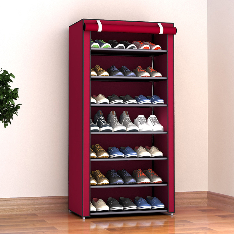 Modern Living Room Foldable Metal Tiers Fabric Shoe Rack Stand Shoe Storage Organizer Cabinet with Cover