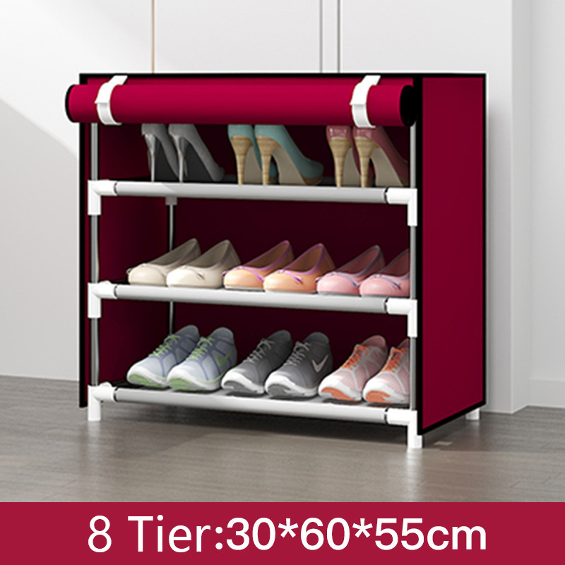 Modern Living Room Foldable Metal Tiers Fabric Shoe Rack Stand Shoe Storage Organizer Cabinet with Cover