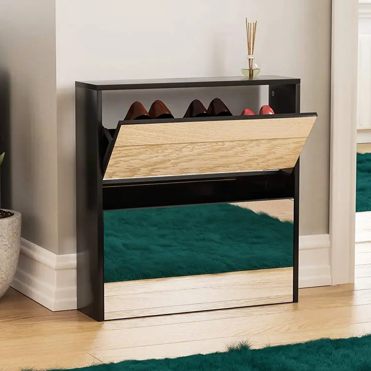 Home Living Room Entryway 2/3/4/5 Tier Wooden Mirror Rotating Pull Out Shoe Rack Shoe Storage Cabinet