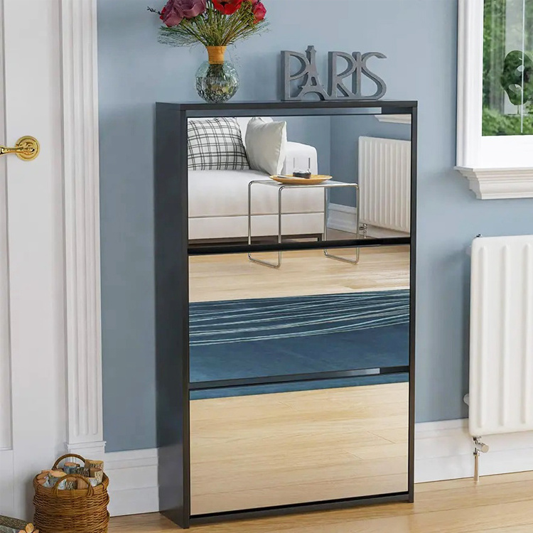 Home Living Room Entryway 2/3/4/5 Tier Wooden Mirror Rotating Pull Out Shoe Rack Shoe Storage Cabinet