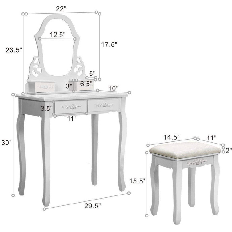 Bedroom Furniture Mirror Wood Dresser Desk Table Storage Drawer Organizer Dressing Makeup Vanity Table Schminktisch Tocador