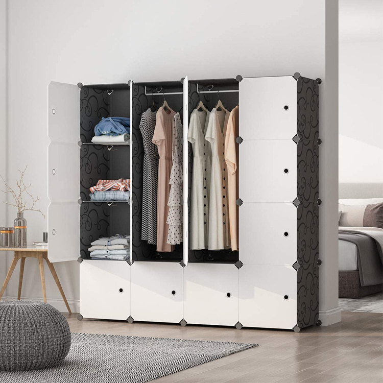 Bedroom Armoire Plastic Portable Stackable DIY Storage Organizer Cubes Shelf Wardrobe Cabinet Clothing Wardrobe Closet Cupboard