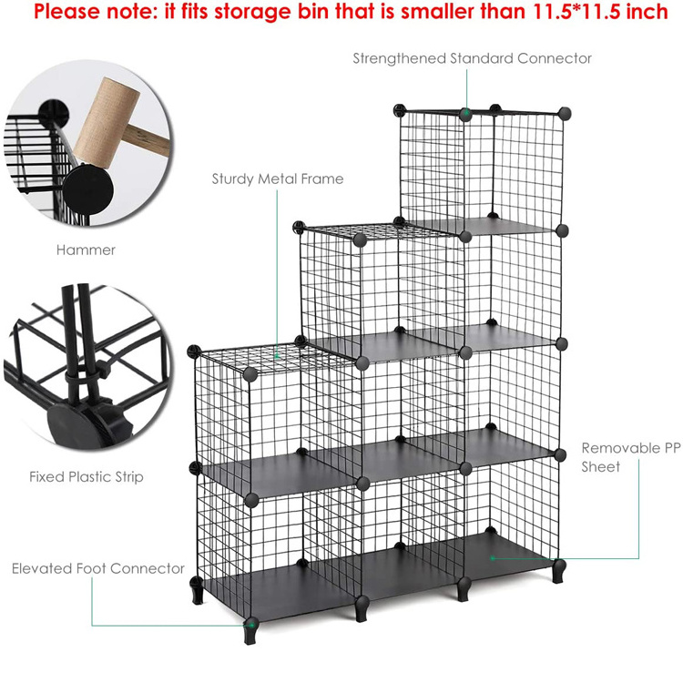 Living Room Bedroom Foldable DIY Metal Wire Grids Modular Cube Storage Closet Portable Wardrobe Cabinet