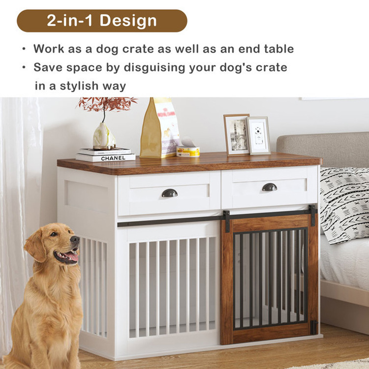 Indoor Home Living Room Bedroom Office Pet Dog Crate Houses Furniture Multifunctional Wooden Metal Dog Kennels Cages