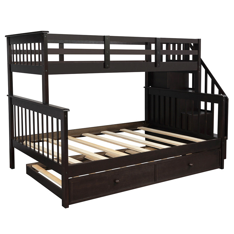 Bedroom Full Sized Wooden Frame Kids Teens Children Double Decker Loft Murphy Bed Twin Over Twin Stairway Bunk Bed with Trundle