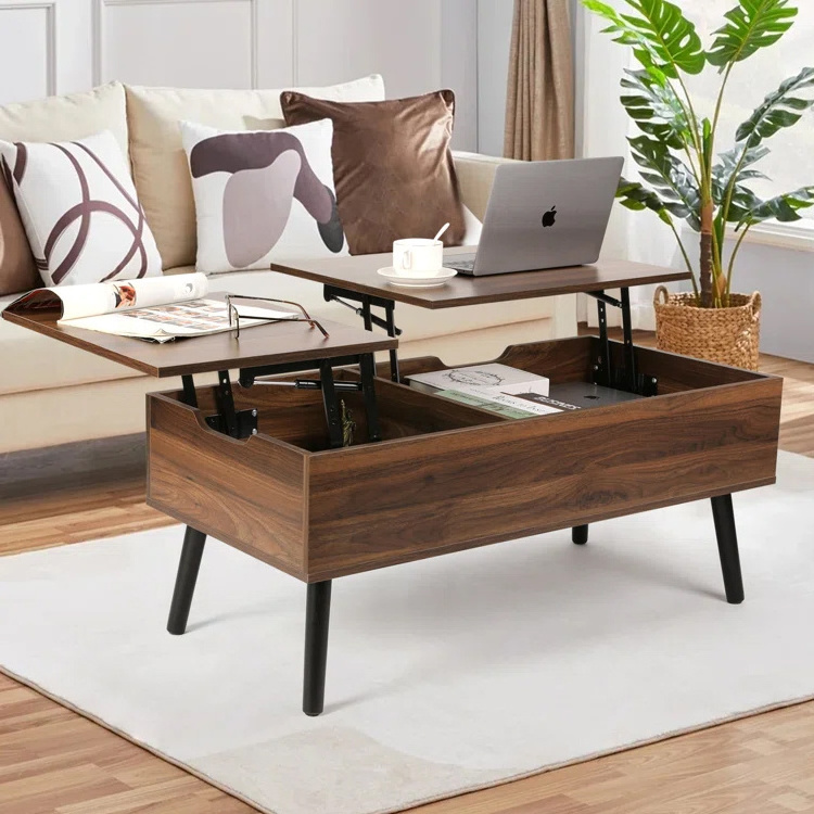 Nordic Home Living Room Multifunctional Wooden MDF End Table Square Folding Lift Top Center Tea Coffee Table with Storage