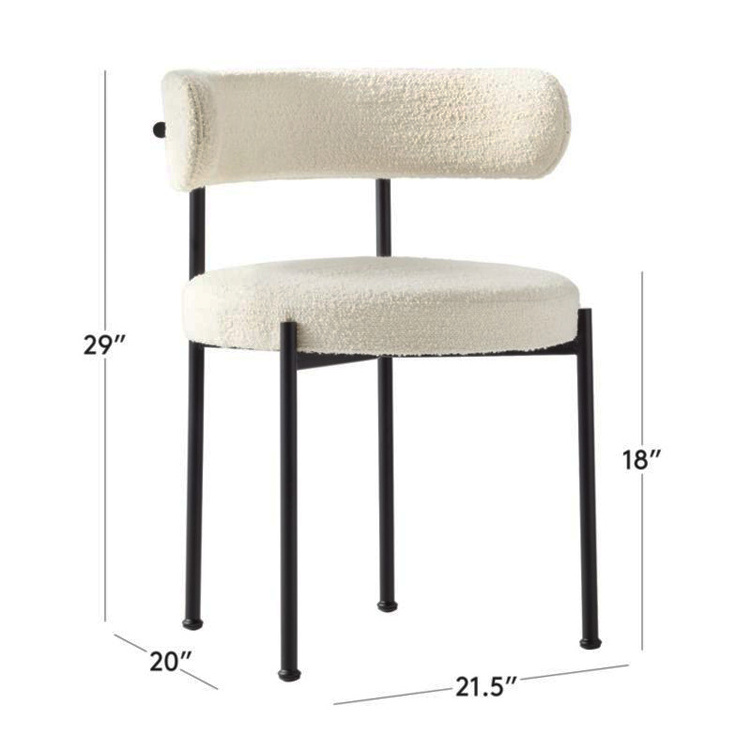 Nordic Kitchen Patio Balcony Hotel Cafe Restaurant Sheep White Wool Blend Boucle Fabric Coffee Dining Chair