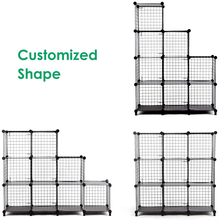 Living Room Bedroom Foldable DIY Metal Wire Grids Modular Cube Storage Closet Portable Wardrobe Cabinet