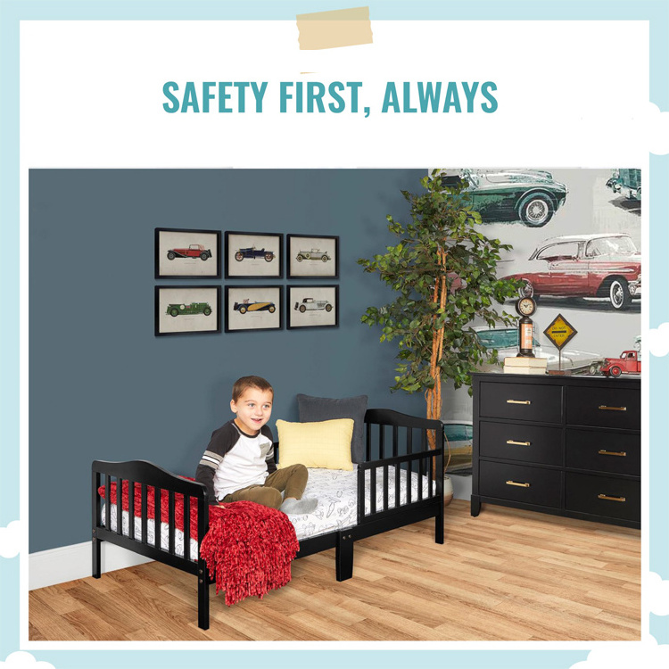 Home Bedroom Solid Wooden Baby Boys Girls Cot Crib Children Kid Toddler Bed with Side Guardrails