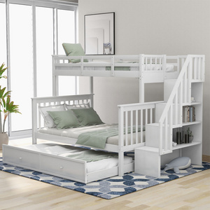 Bedroom Full Sized Wooden Frame Kids Teens Children Double Decker Loft Murphy Bed Twin Over Twin Stairway Bunk Bed with Trundle