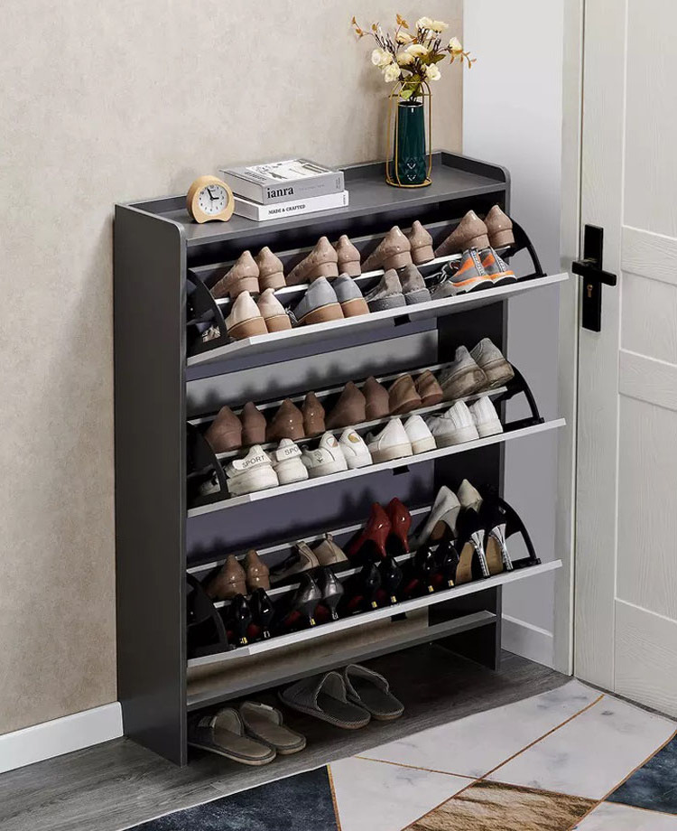 Design Living Room Furniture Entryways Wooden Shoe Stand Rotating Pull Out Shoe Storage Organizer Cabinet Rack