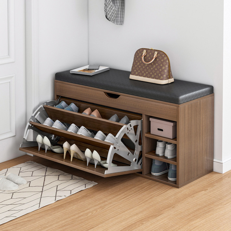 Home Living Room Entryway Modern Designs 3 Tier Shoe Organizer Cabinet Wooden Pull Out Shoe Rack Storage Bench