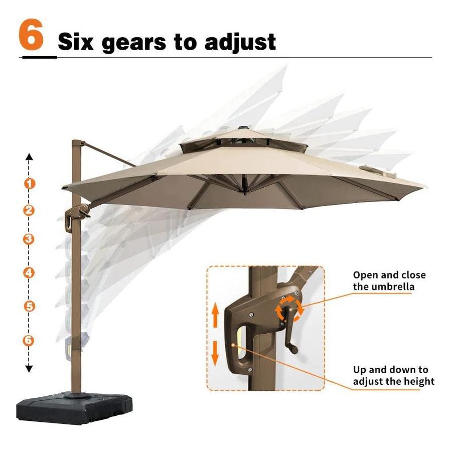 AJUNION 3M Roma Round Aluminium Double roof Umbrella Deluxe Patio Commercial Umbrella with LED Light