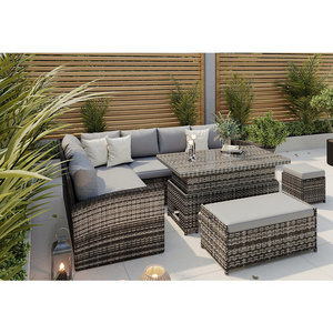 AJUNION All Weather Rattan Furniture Garden Sectional Sofa Outdoor Dining Rattan Furniture with Rising Table