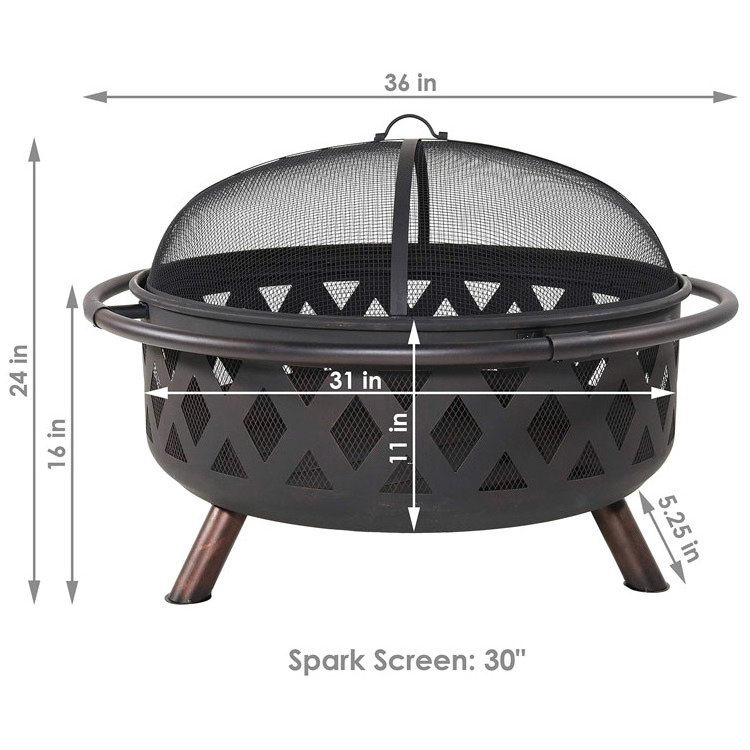 Outdoor Patio Backyard Garden Bonfire Camping Round Crossweave Steel Wood Burning Firepit Fire Pit Bowl with Poker and Cover