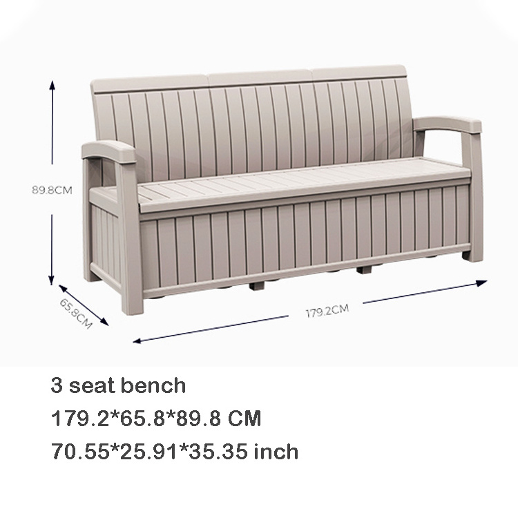 Outdoor Backyard Garden Patio Weather-Proof Armchair Plastic 3 Seater Sofa Bench with Storage Box