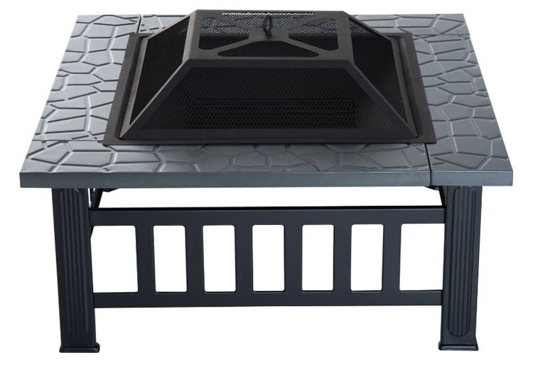 Outdoor Backyard Patio Garden Bonfire Camping Square Wood Burning Firepit Charcoal BBQ Grill Fire Pit Burner Kit with Cover