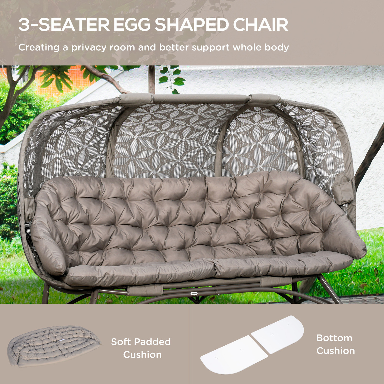 AJUNION Large Size 3 Seater Garden Egg Chair Folding Hollow Design Basket Outdoor Standing Egg Chair