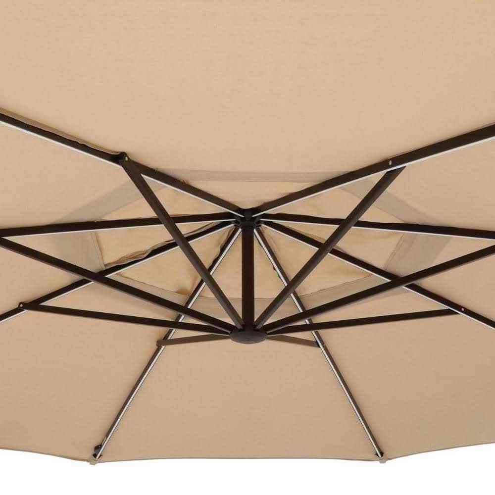 AJUNION 11ft Aluminum Garden Parasol Cantilever Umbrella Solar Power Led Outdoor Umbrellas