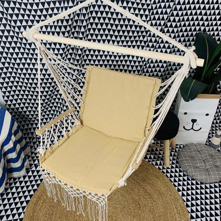 Outdoor Indoor Garden Patio Folding Portable Cotton Rope Hanging Hammock Chair Canvas Seat Swing Chair