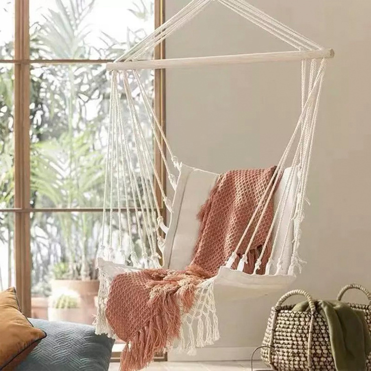 Outdoor Indoor Garden Patio Folding Portable Cotton Rope Hanging Hammock Chair Canvas Seat Swing Chair