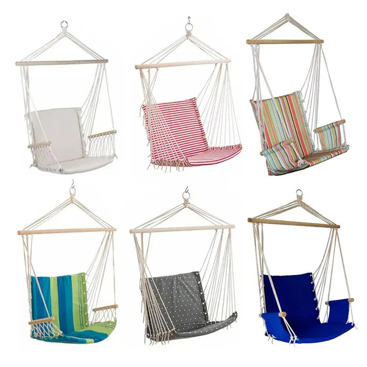 Outdoor Indoor Garden Patio Folding Portable Cotton Rope Hanging Hammock Chair Canvas Seat Swing Chair