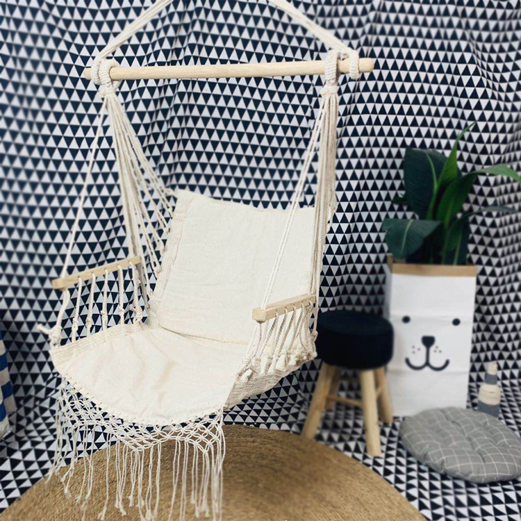 Outdoor Indoor Garden Patio Folding Portable Cotton Rope Hanging Hammock Chair Canvas Seat Swing Chair