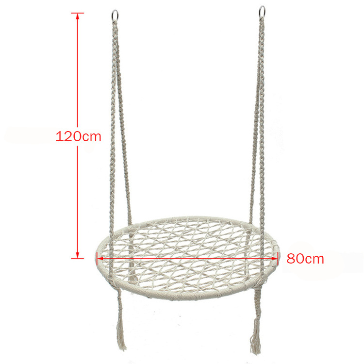 Outdoor Indoor Garden Camping Round Hanging Cotton Rope Foldable Swing Seat Patio Net Swing Chair