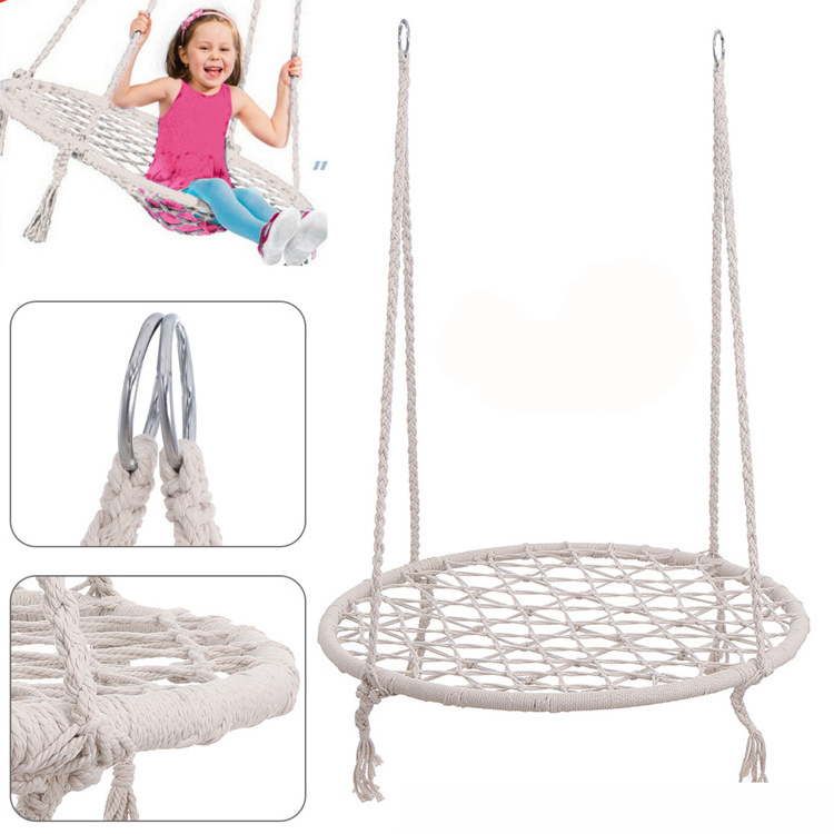 Outdoor Indoor Garden Camping Round Hanging Cotton Rope Foldable Swing Seat Patio Net Swing Chair