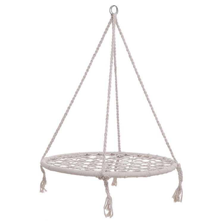 Outdoor Indoor Garden Camping Round Hanging Cotton Rope Foldable Swing Seat Patio Net Swing Chair