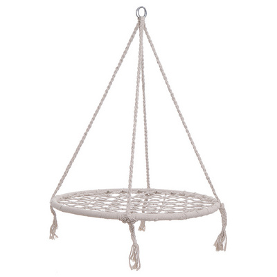 Outdoor Indoor Garden Camping Round Hanging Cotton Rope Foldable Swing Seat Patio Net Swing Chair