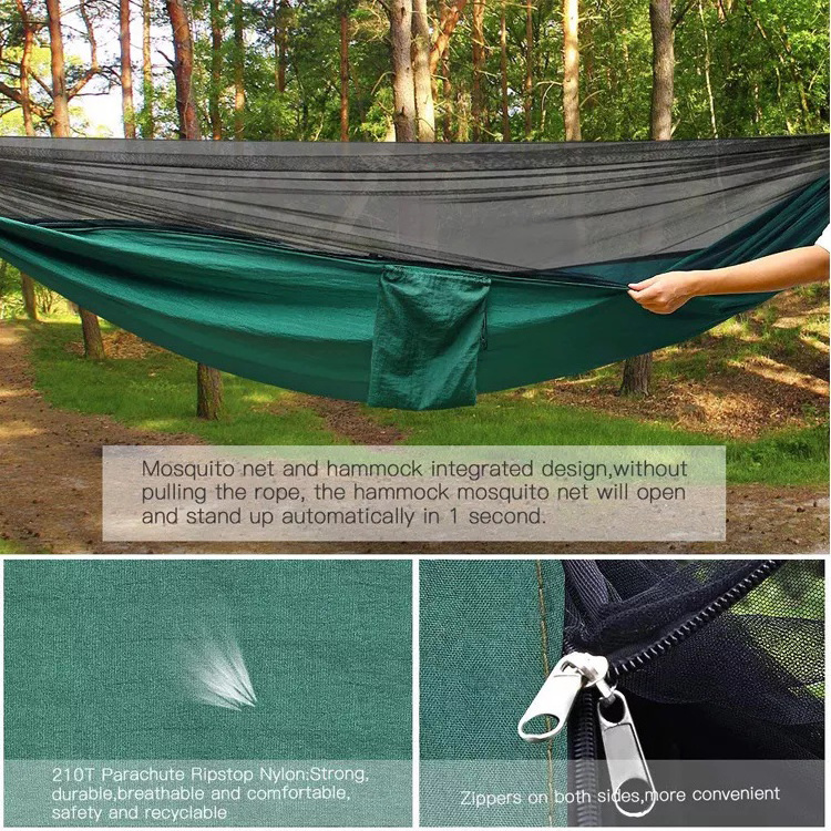 Outdoor Garden Portable Lightweight Folding Nylon Green Camping Parachute Hammocks with Mosquito Net