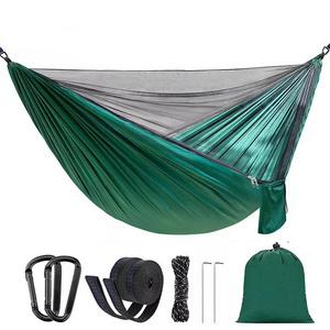 Outdoor Garden Portable Lightweight Folding Nylon Green Camping Parachute Hammocks with Mosquito Net